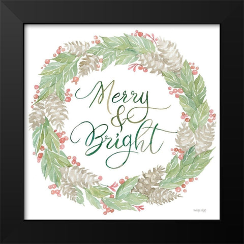 Merry And Bright Wreath Black Modern Wood Framed Art Print by Jacobs, Cindy