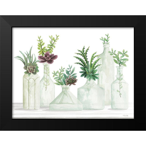 Succulent Bottles Black Modern Wood Framed Art Print by Jacobs, Cindy
