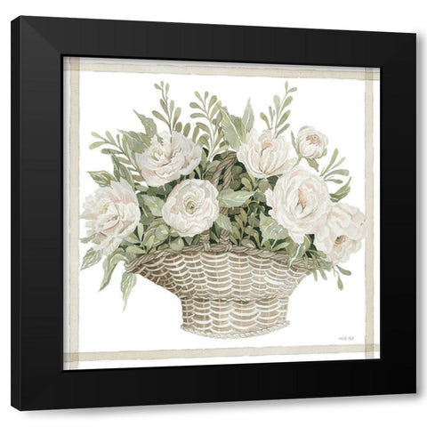 Basket of Peonies Black Modern Wood Framed Art Print by Jacobs, Cindy