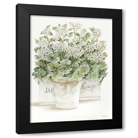 White Geraniums I Black Modern Wood Framed Art Print with Double Matting by Jacobs, Cindy