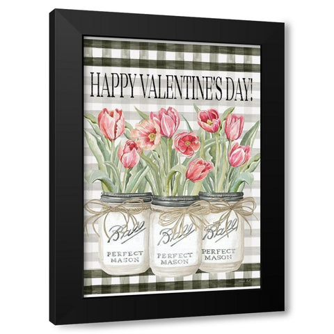 Happy Valentines Day Tulips Black Modern Wood Framed Art Print with Double Matting by Jacobs, Cindy