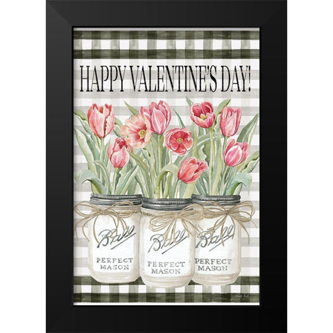 Happy Valentines Day Tulips Black Modern Wood Framed Art Print by Jacobs, Cindy