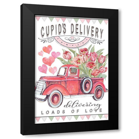 Cupids Delivery Truck Black Modern Wood Framed Art Print with Double Matting by Jacobs, Cindy