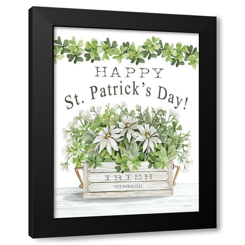 Happy St. Patricks Day Flowers Black Modern Wood Framed Art Print by Jacobs, Cindy