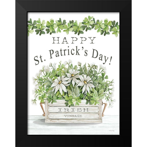 Happy St. Patricks Day Flowers Black Modern Wood Framed Art Print by Jacobs, Cindy