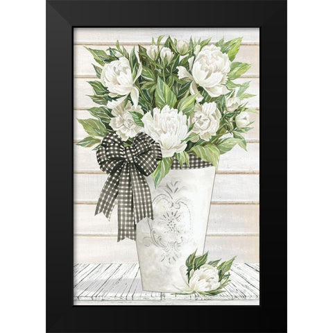 White Peonies Black Modern Wood Framed Art Print by Jacobs, Cindy