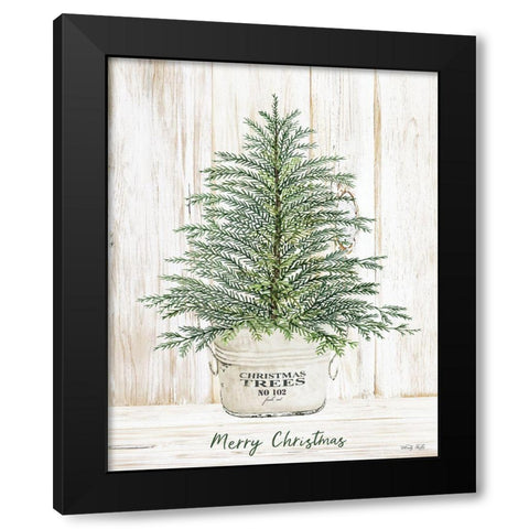 Merry Christmas Tree Black Modern Wood Framed Art Print by Jacobs, Cindy