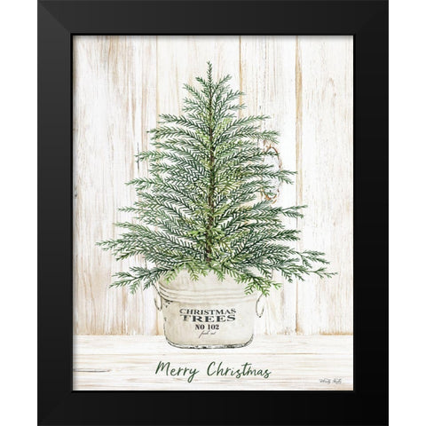 Merry Christmas Tree Black Modern Wood Framed Art Print by Jacobs, Cindy