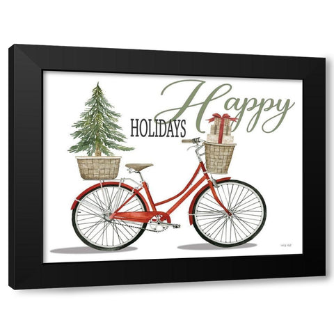 Happy Holidays Bicycle Black Modern Wood Framed Art Print with Double Matting by Jacobs, Cindy