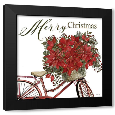 Poinsettia Bicycle Black Modern Wood Framed Art Print with Double Matting by Jacobs, Cindy