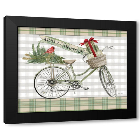 Merry Christmas Bicycle III Black Modern Wood Framed Art Print with Double Matting by Jacobs, Cindy