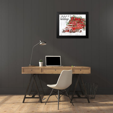Happy Holidays Black Modern Wood Framed Art Print by Jacobs, Cindy