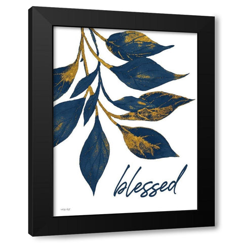 Blessed Navy Gold Leaves Black Modern Wood Framed Art Print by Jacobs, Cindy