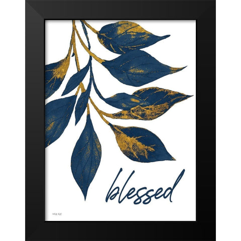 Blessed Navy Gold Leaves Black Modern Wood Framed Art Print by Jacobs, Cindy