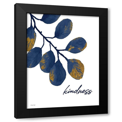 Kindness Navy Gold Leaves Black Modern Wood Framed Art Print with Double Matting by Jacobs, Cindy