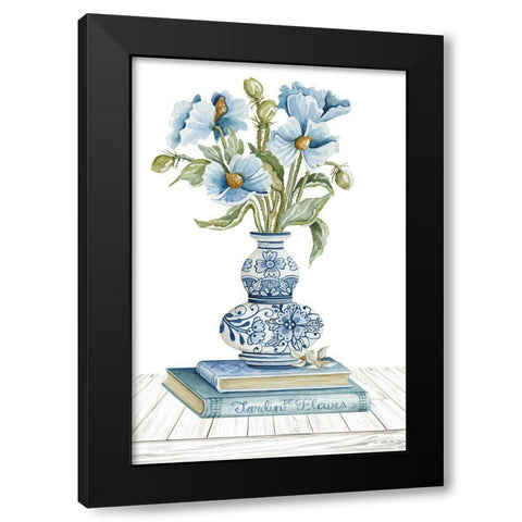 Delft Blue Floral II Black Modern Wood Framed Art Print by Jacobs, Cindy