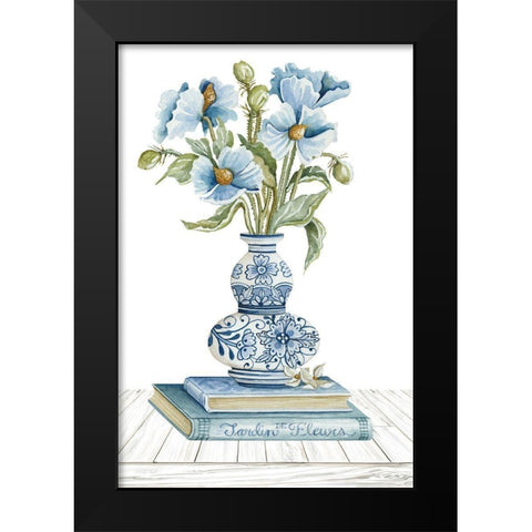 Delft Blue Floral II Black Modern Wood Framed Art Print by Jacobs, Cindy