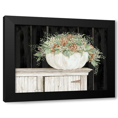 Fall Floral Pumpkin  Black Modern Wood Framed Art Print with Double Matting by Jacobs, Cindy