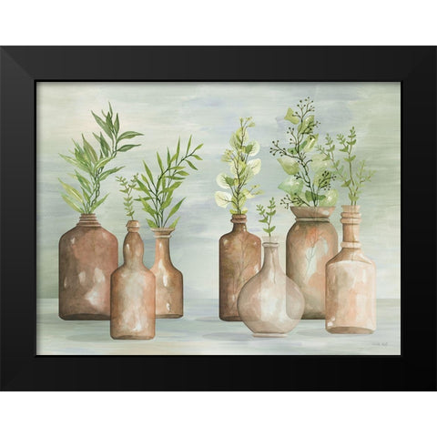 Greenery in Bottles II Black Modern Wood Framed Art Print by Jacobs, Cindy