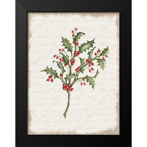 Holly Christmas Botanical Black Modern Wood Framed Art Print by Jacobs, Cindy