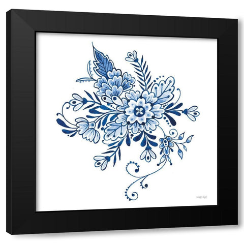 Blue And White Flowers Black Modern Wood Framed Art Print with Double Matting by Jacobs, Cindy