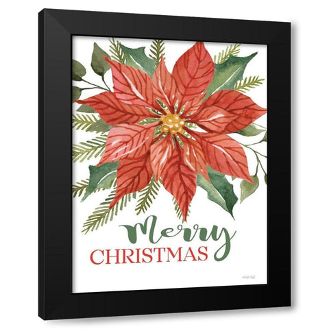 Merry Christmas Poinsettia Black Modern Wood Framed Art Print by Jacobs, Cindy