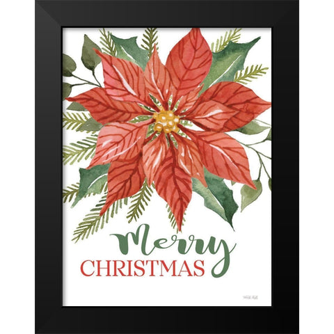 Merry Christmas Poinsettia Black Modern Wood Framed Art Print by Jacobs, Cindy
