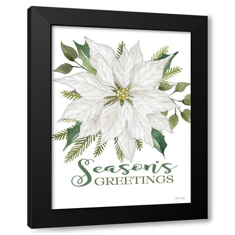 Seasons Greetings Poinsettia Black Modern Wood Framed Art Print with Double Matting by Jacobs, Cindy