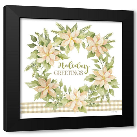 Holiday Greetings Wreath Black Modern Wood Framed Art Print by Jacobs, Cindy
