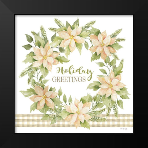 Holiday Greetings Wreath Black Modern Wood Framed Art Print by Jacobs, Cindy