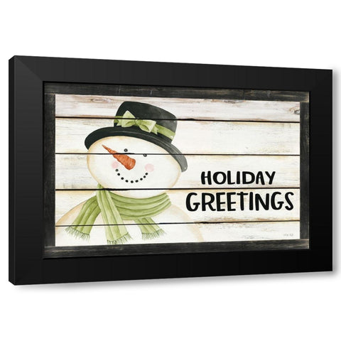 Holiday Greetings Snowman Black Modern Wood Framed Art Print by Jacobs, Cindy