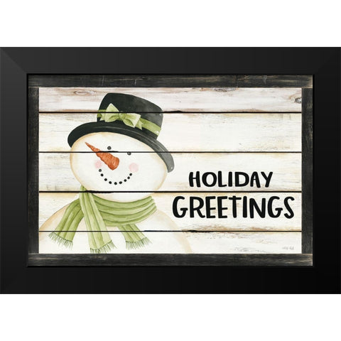 Holiday Greetings Snowman Black Modern Wood Framed Art Print by Jacobs, Cindy