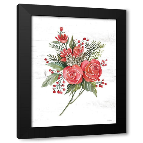 Rose Christmas Botanical Black Modern Wood Framed Art Print by Jacobs, Cindy