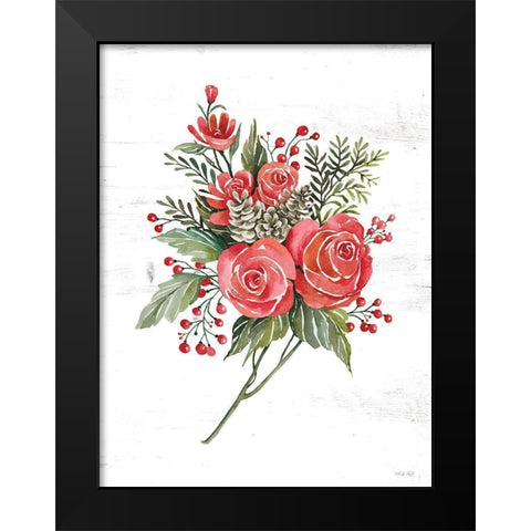 Rose Christmas Botanical Black Modern Wood Framed Art Print by Jacobs, Cindy