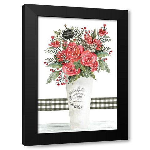 Seasons Greetings Roses Black Modern Wood Framed Art Print with Double Matting by Jacobs, Cindy