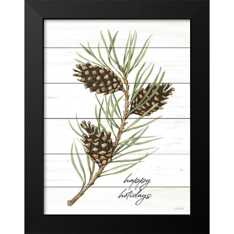 Happy Holidays Pine Cones Black Modern Wood Framed Art Print by Jacobs, Cindy
