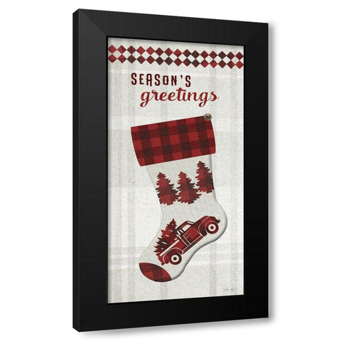 Seasons Greetings Stocking    Black Modern Wood Framed Art Print by Jacobs, Cindy
