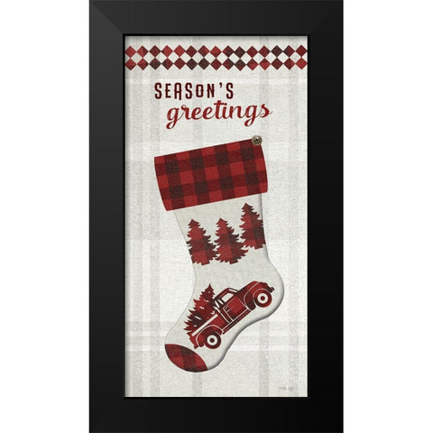 Seasons Greetings Stocking    Black Modern Wood Framed Art Print by Jacobs, Cindy