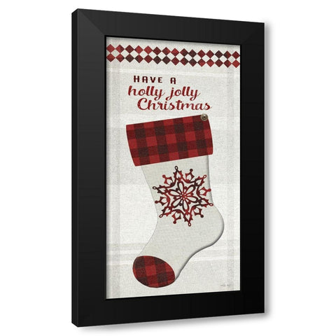 Holly Jolly Christmas Stocking   Black Modern Wood Framed Art Print with Double Matting by Jacobs, Cindy