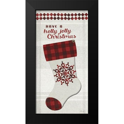 Holly Jolly Christmas Stocking   Black Modern Wood Framed Art Print by Jacobs, Cindy