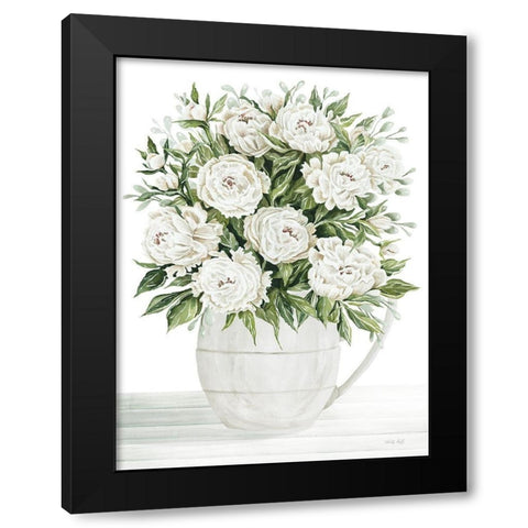 Peonies on White I Black Modern Wood Framed Art Print with Double Matting by Jacobs, Cindy