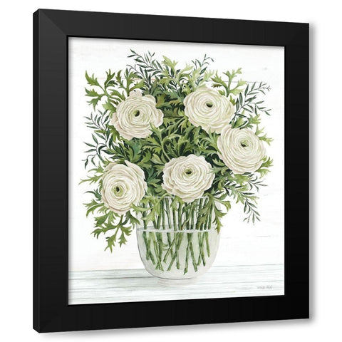 Ranunculus on White Black Modern Wood Framed Art Print with Double Matting by Jacobs, Cindy