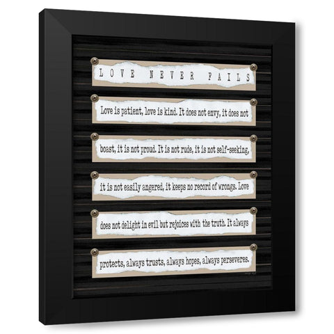 Love Never Fails I Black Modern Wood Framed Art Print with Double Matting by Jacobs, Cindy