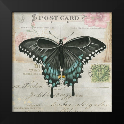 Postcard Butterfly III Black Modern Wood Framed Art Print by Jacobs, Cindy