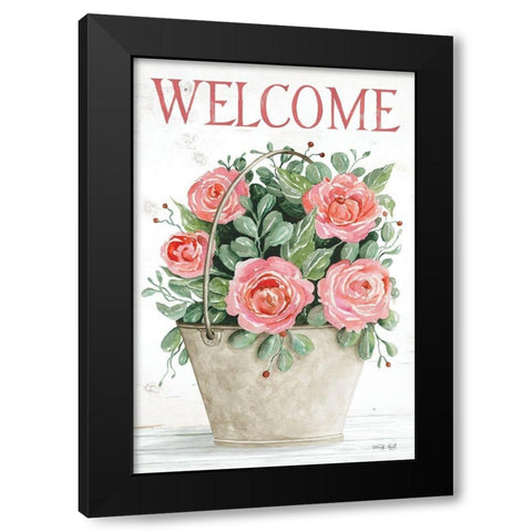 Welcome Roses in Pail Black Modern Wood Framed Art Print with Double Matting by Jacobs, Cindy