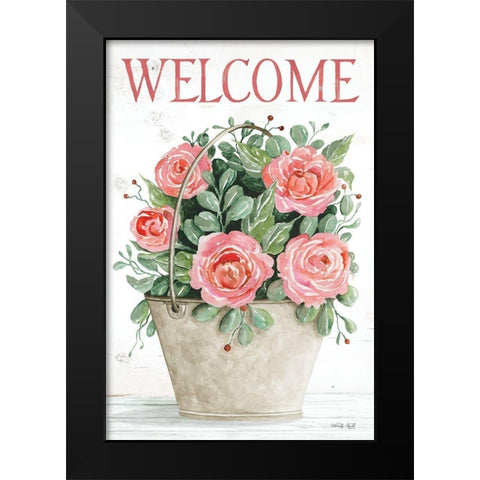 Welcome Roses in Pail Black Modern Wood Framed Art Print by Jacobs, Cindy