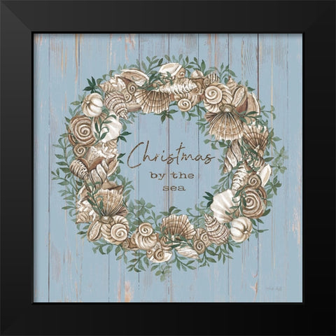 Christmas by the Sea Wreath Black Modern Wood Framed Art Print by Jacobs, Cindy