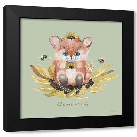 Baby Fox - Lets Bee Friends Black Modern Wood Framed Art Print with Double Matting by Jacobs, Cindy
