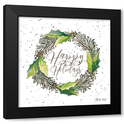 Happy Holidays Wreath Black Modern Wood Framed Art Print with Double Matting by Jacobs, Cindy