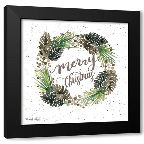 Merry Christmas Wreath Black Modern Wood Framed Art Print with Double Matting by Jacobs, Cindy